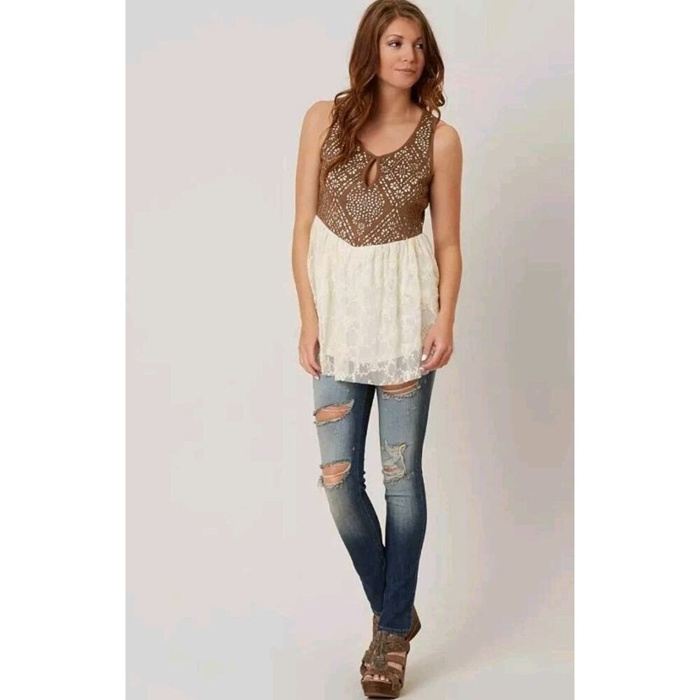 Gimmicks By BKE Crochet Lace Top Open Back Embroidered Fairy Grunge Boho Hippie